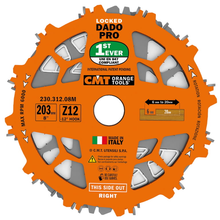 Dado Pro diskų grioveliams komplektas 203×6-20/30mm Z12 a-12 203×6-20/30mm Z12 a-12neg ß FTG+ATB, CMT Dado Pro diskų grioveliams komplektas 203x6-20/30mm Z12 a-12 203x6-20/30mm Z12 a-12neg ß FTG+ATB, CMT - Image 2