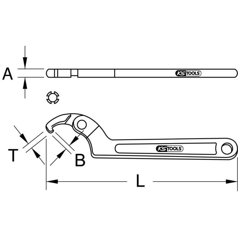 Raktas kablys su lankstu ir nosele Ø 114-158 mm, KS Tools Raktas kablys su lankstu ir nosele Ø 114-158 mm, KS Tools
