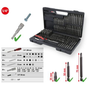 Antgalių komplektas 1/4", 208 vnt 208-osaline, KS Tools