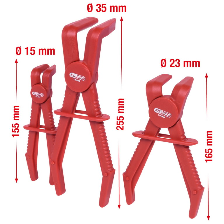 Žarnų užspaudimo replės 90°, 3 vnt, KS Tools Žarnų užspaudimo replės 90°, 3 vnt, KS Tools
