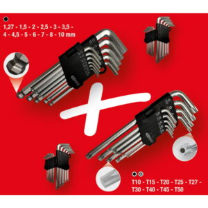 L-raktų šešiakampių ir Torx komplektas, 22 vnt. 22 osa, KS Tools