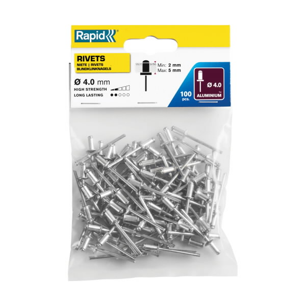 Kniedės, standartinės Al 4,0x8mm 100vnt, Rapid Kniedės, standartinės Al 4,0x8mm 100vnt, Rapid - Image 2