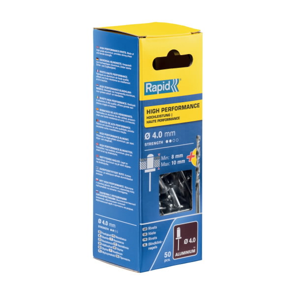 Kniedės aukštos kokybės Al 4,0x14mm 50vnt + Drill C, Rapid Kniedės aukštos kokybės Al 4,0x14mm 50vnt + Drill C, Rapid - Image 2