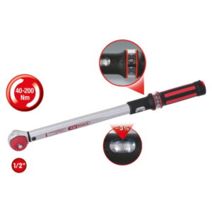 Dinamometrinis raktas su terkšle ERGOTORQUEprecision 1/2" 40-200Nm, KS Tools