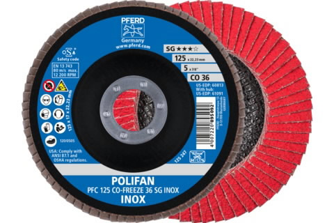 Lapelinis šlifavimo diskas SG INOX CO-FREEZE 125mm P36 PFC, Pferd Lapelinis šlifavimo diskas SG INOX CO-FREEZE 125mm P36 PFC, Pferd