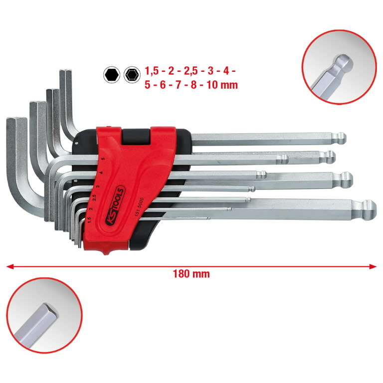 L-raktų šešiakampių komplektas 1,5-10mm, 10vnt, ilgi, KS Tools L-raktų šešiakampių komplektas 1,5-10mm, 10vnt, ilgi, KS Tools - Image 3