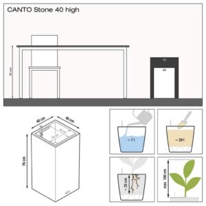 LECHUZA Lovelis CANTO Stone 40 High ALL-IN-ONE, akmens pilkos spalvos
