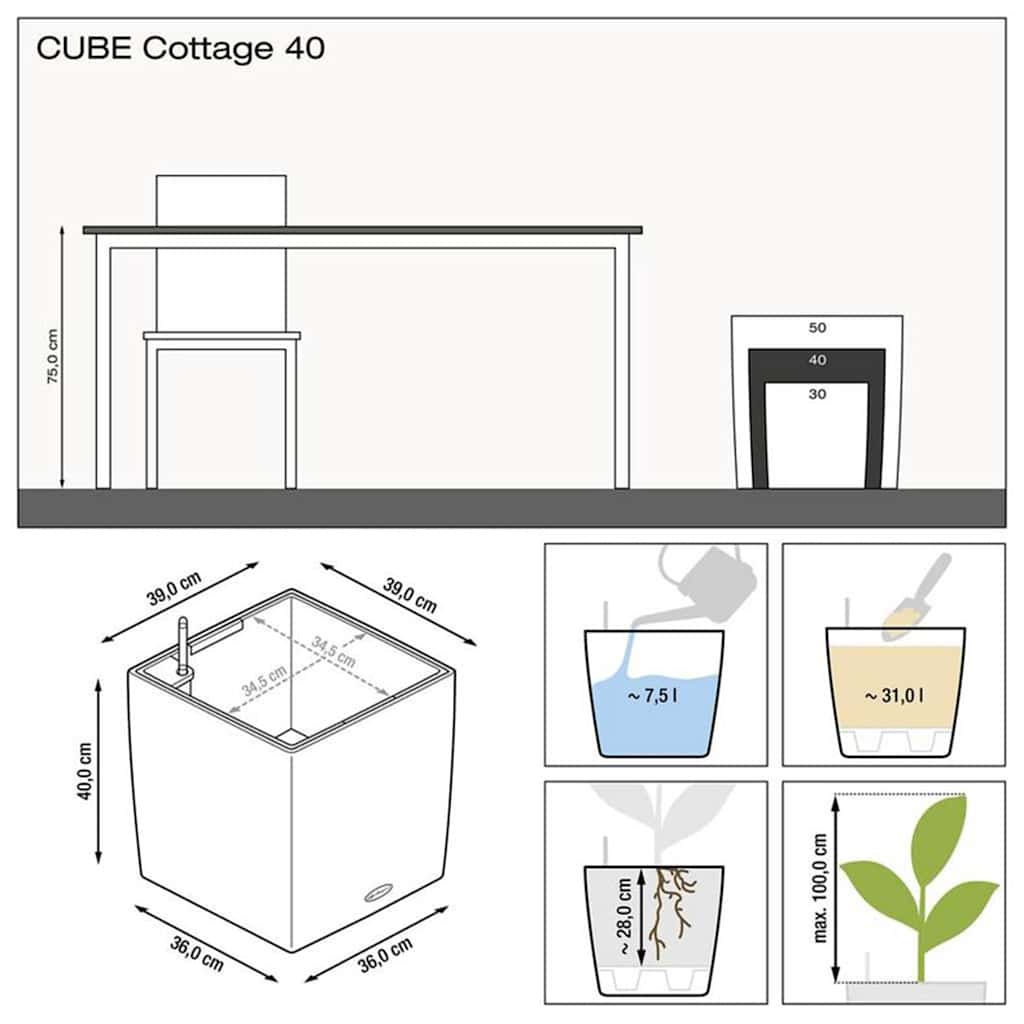 LECHUZA Lovelis CUBE Cottage 40 ALL-IN-ONE, granito spalvos LECHUZA Lovelis CUBE Cottage 40 ALL-IN-ONE, granito spalvos