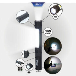 2 viename COB žibintuvėlis, 140 liumenų, Brilliant Tools