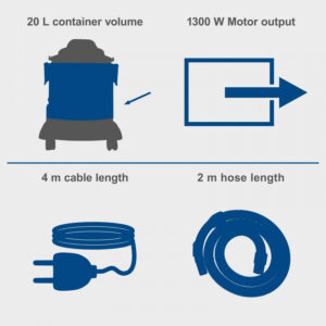 Vakuuminis dulkių siurblys VC20, su pūtimo funkcija, Scheppach