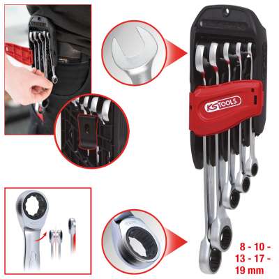 Kombinuotų terkšlinių raktų komplektas 5vnt, 8-19mm, KS Tools Kombinuotų terkšlinių raktų komplektas 5vnt, 8-19mm, KS Tools - Image 11