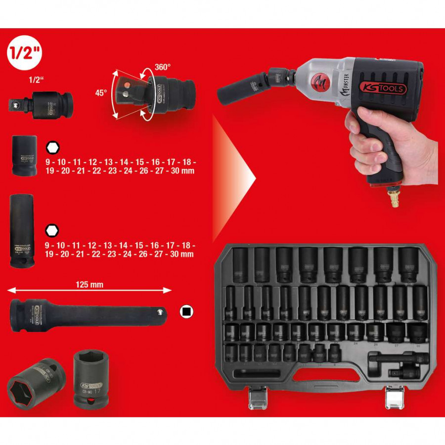 Smūginių galvučių rinkinys 1/2″ ilgos ir trumpos 9-30mm 40pcs, KS Tools Smūginių galvučių rinkinys 1/2" ilgos ir trumpos 9-30mm 40pcs, KS Tools - Image 5