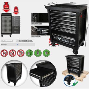 Tool cabinet with 7 drawers, empty, black, Brilliant Tools