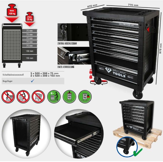 Tool cabinet with 7 drawers, empty, black, Brilliant Tools Tool cabinet with 7 drawers, empty, black, Brilliant Tools
