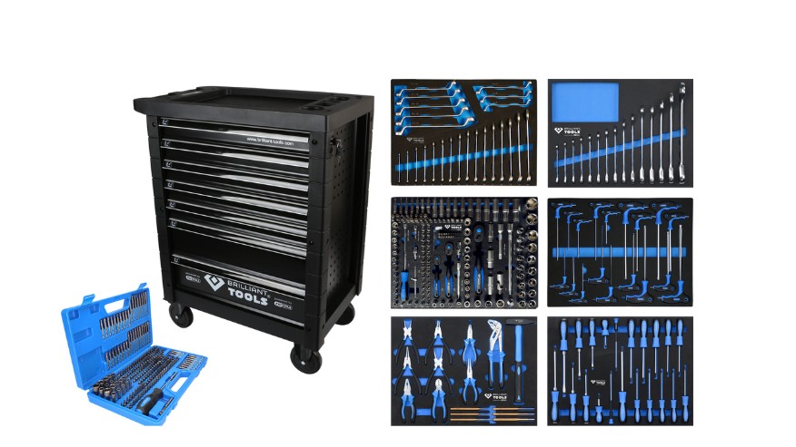 Įrankių vežimėlis 7 stalčių su 473 įrankiais, Brilliant Tools Įrankių vežimėlis 7 stalčių su 473 įrankiais, Brilliant Tools