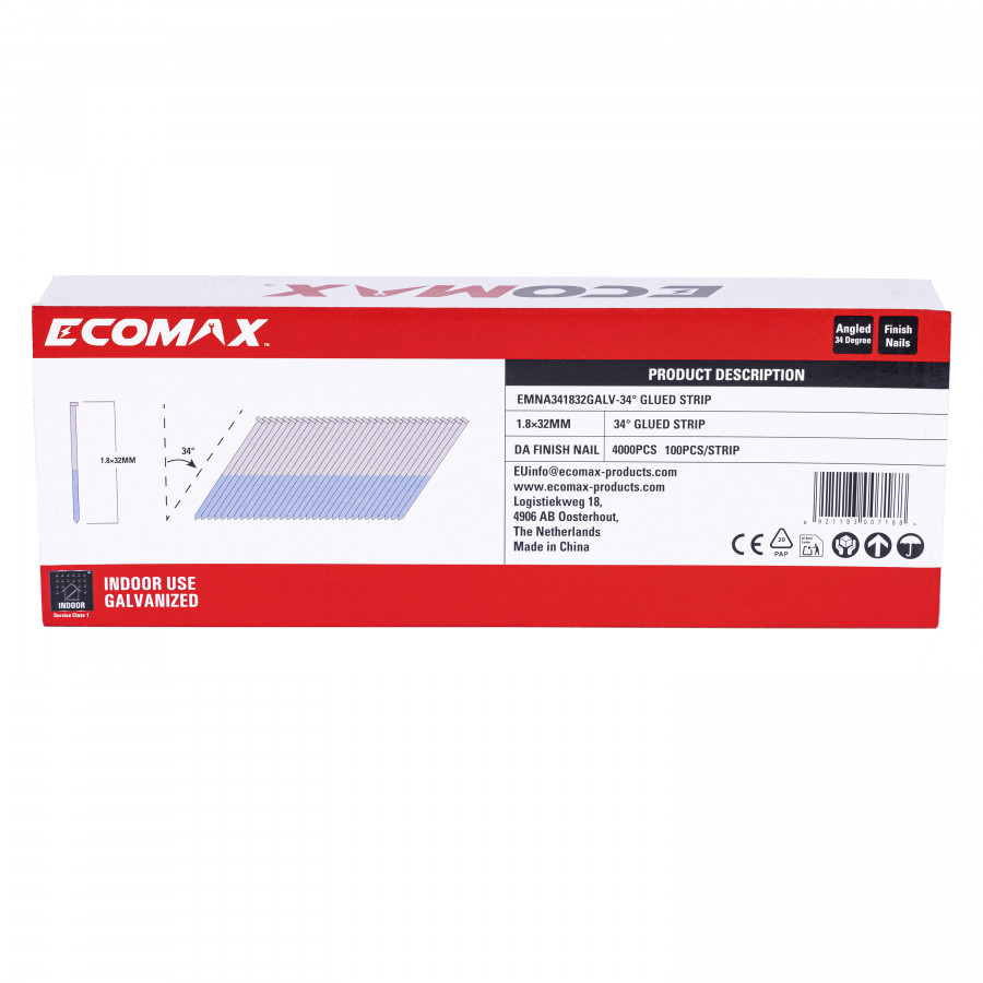 Finish nails 34´DA, electrogalvanized, glued strip, 4000 pcs/pack 32×1,8 mm, Ecomax Finish nails 34´DA, electrogalvanized, glued strip, 4000 pcs/pack 32x1,8 mm, Ecomax - Image 5