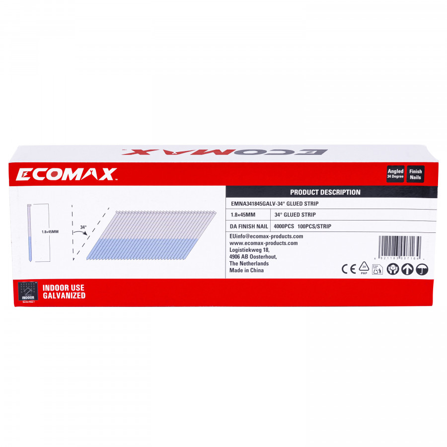 Finish nails 34´DA, electrogalvanized, glued strip, 4000 pcs/pack 45×1,8 mm, Ecomax Finish nails 34´DA, electrogalvanized, glued strip, 4000 pcs/pack 45x1,8 mm, Ecomax - Image 5