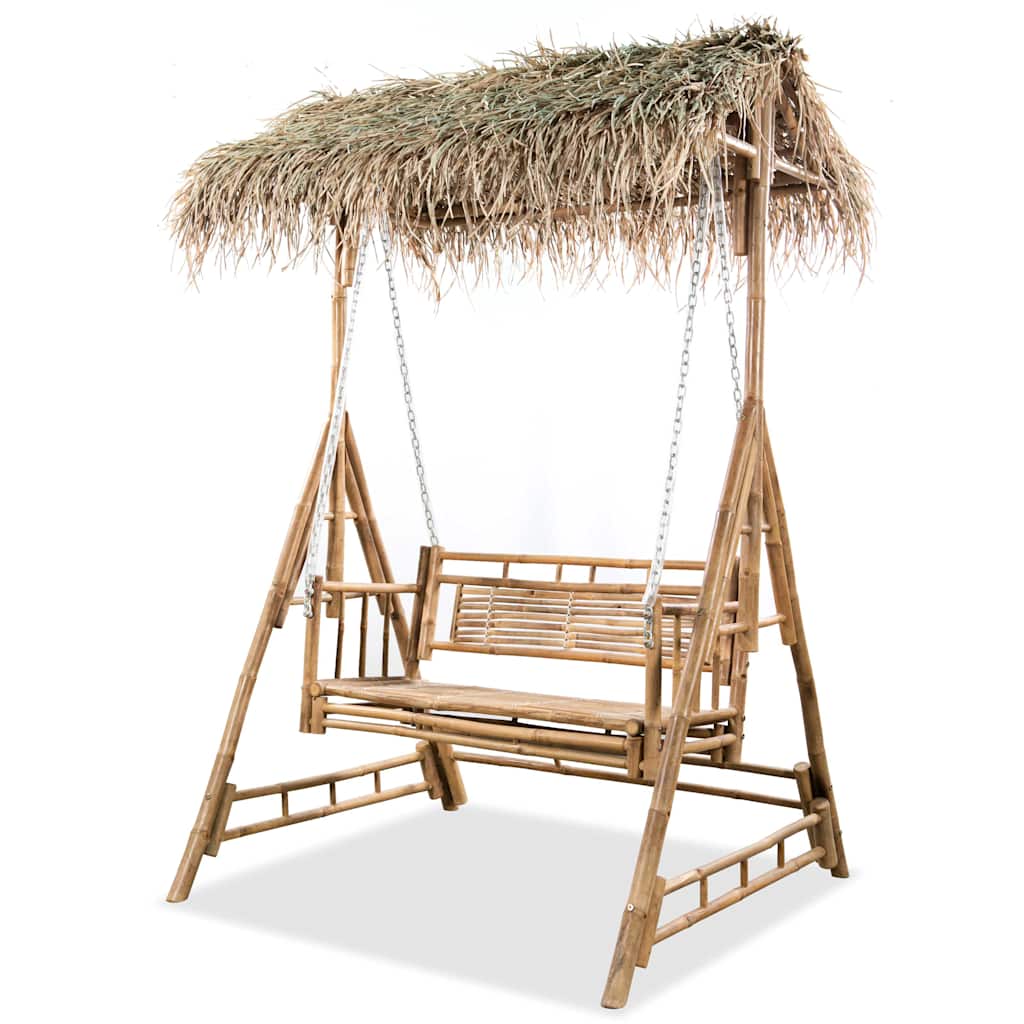 Dvivietės sūpynės su palmių lapais, bambukas, 202cm Dvivietės sūpynės su palmių lapais, bambukas, 202cm - Image 2