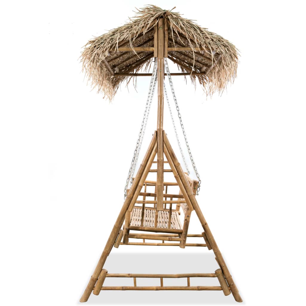 Dvivietės sūpynės su palmių lapais, bambukas, 202cm Dvivietės sūpynės su palmių lapais, bambukas, 202cm - Image 3