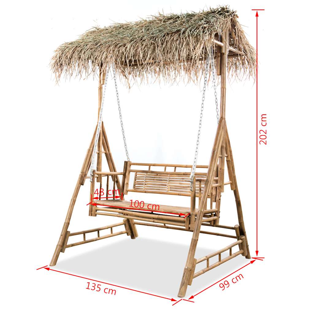 Dvivietės sūpynės su palmių lapais, bambukas, 202cm Dvivietės sūpynės su palmių lapais, bambukas, 202cm