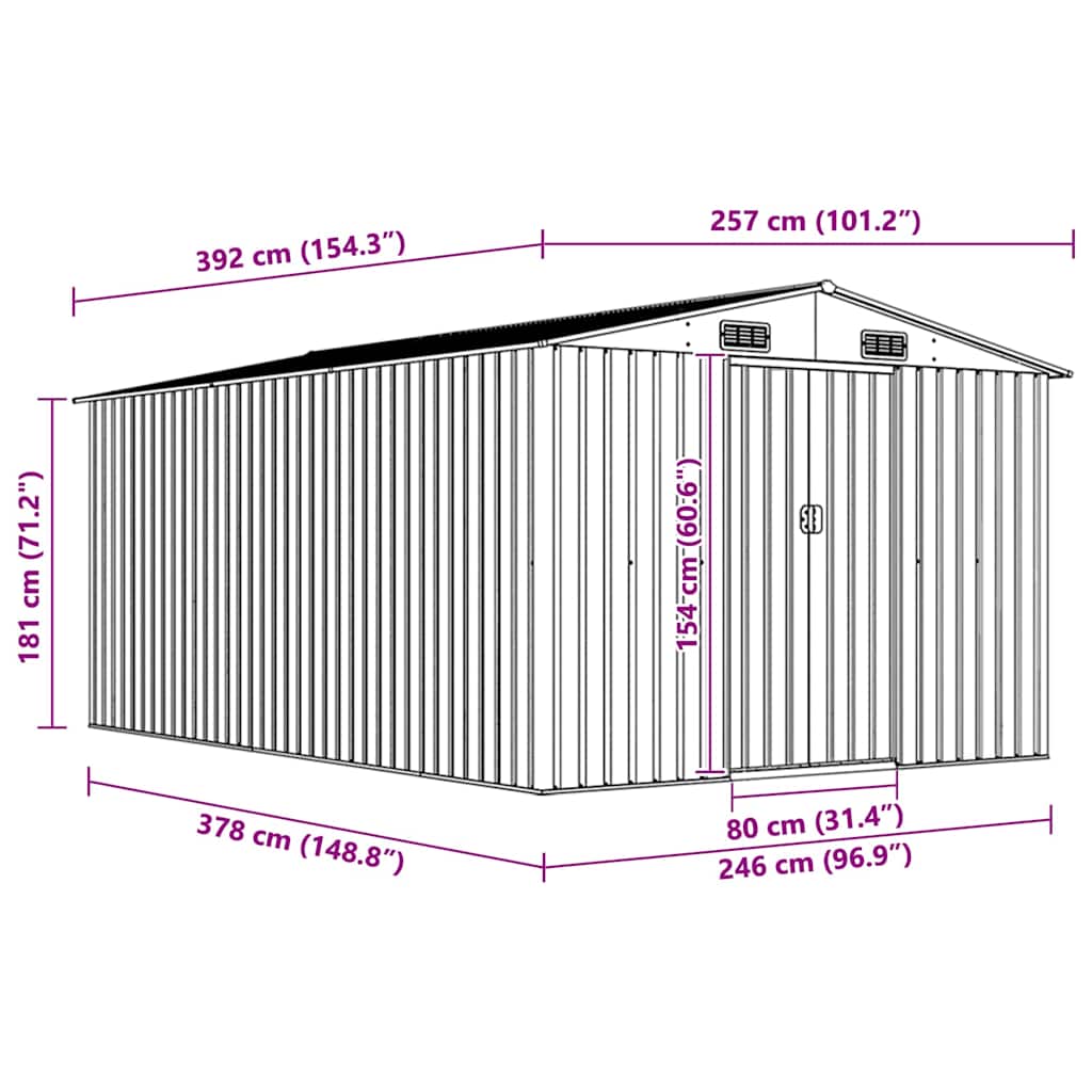 Sodo pašiūrė, pilkos spalvos, 257x392x181cm, metalas Sodo pašiūrė, pilkos spalvos, 257x392x181cm, metalas - Image 9
