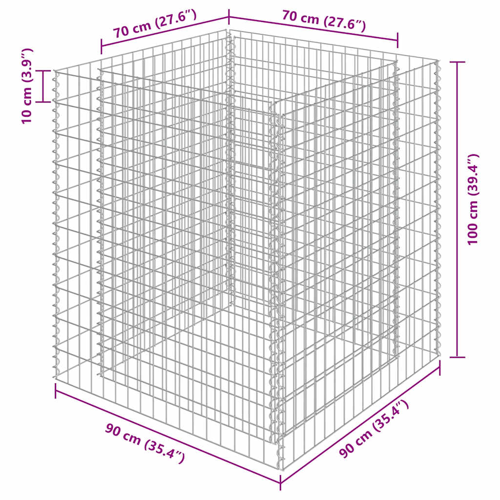 Gabiono vazonas, 90x90x100cm, galvanizuotas plienas, aukštas Gabiono vazonas, 90x90x100cm, galvanizuotas plienas, aukštas