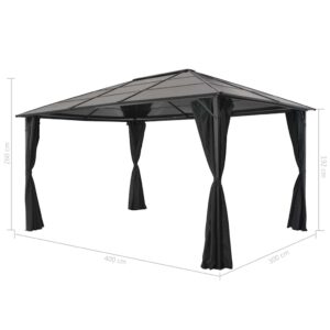 Pavėsinė su užuolaidomis, aliuminis, 4x3x2,6 m, juoda