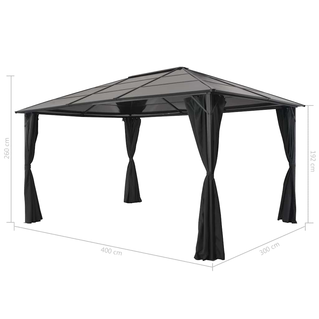 Pavėsinė su užuolaidomis, aliuminis, 4x3x2,6 m, juoda Pavėsinė su užuolaidomis, aliuminis, 4x3x2,6 m, juoda
