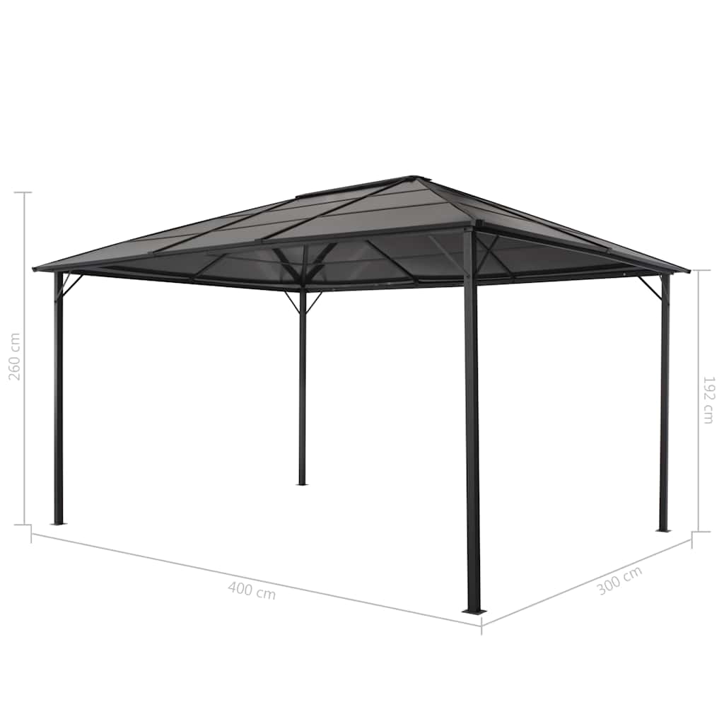 Pavėsinė su stogu, juoda, 4x3x2,6 m, aliuminis Pavėsinė su stogu, juoda, 4x3x2,6 m, aliuminis