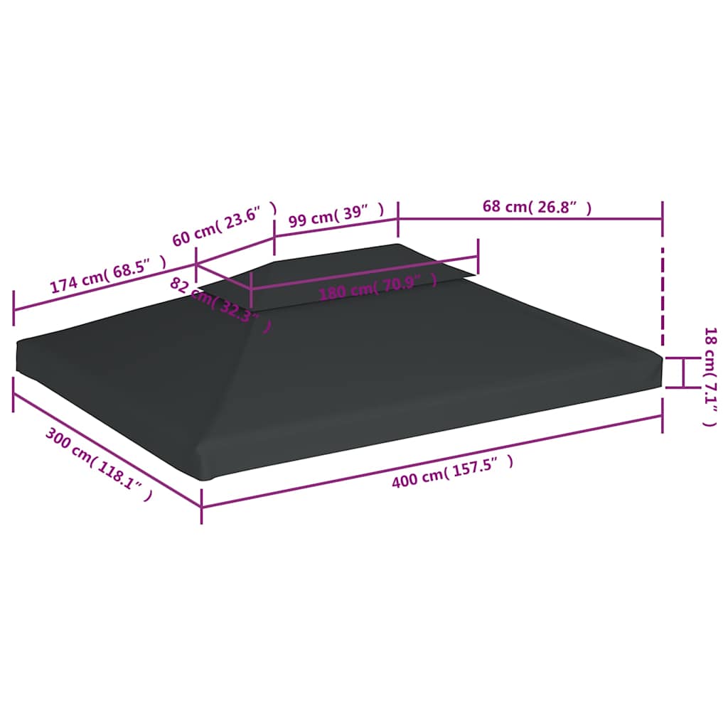 Viršutinis pavėsinės uždangalas, antracito, 310 g/m², 4x3m Viršutinis pavėsinės uždangalas, antracito, 310 g/m², 4x3m