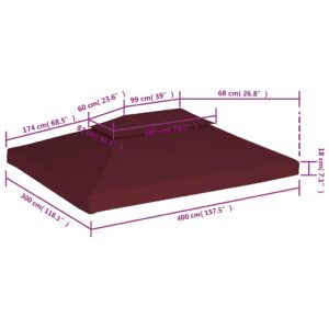 Pavėsinės uždangalas, bordo, 4x3m, 310 g/m²