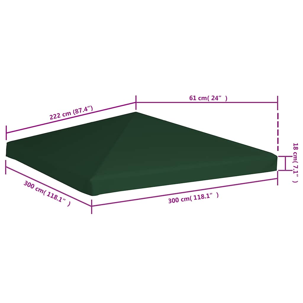 Viršutinis pavėsinės uždangalas, žalias, 310 g/m², 3x3m Viršutinis pavėsinės uždangalas, žalias, 310 g/m², 3x3m