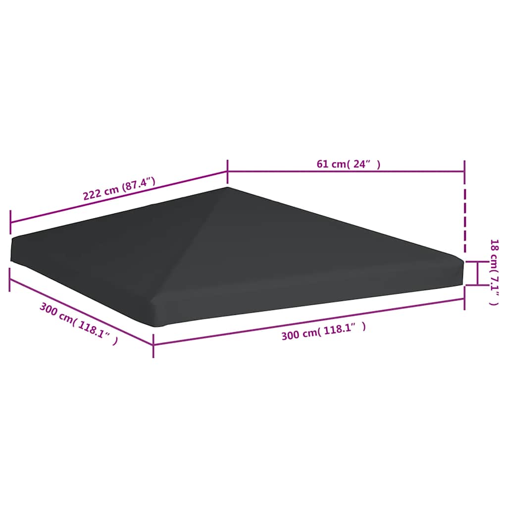 Viršutinis pavėsinės uždangalas, pilkas, 310 g/m², 3x3m Viršutinis pavėsinės uždangalas, pilkas, 310 g/m², 3x3m