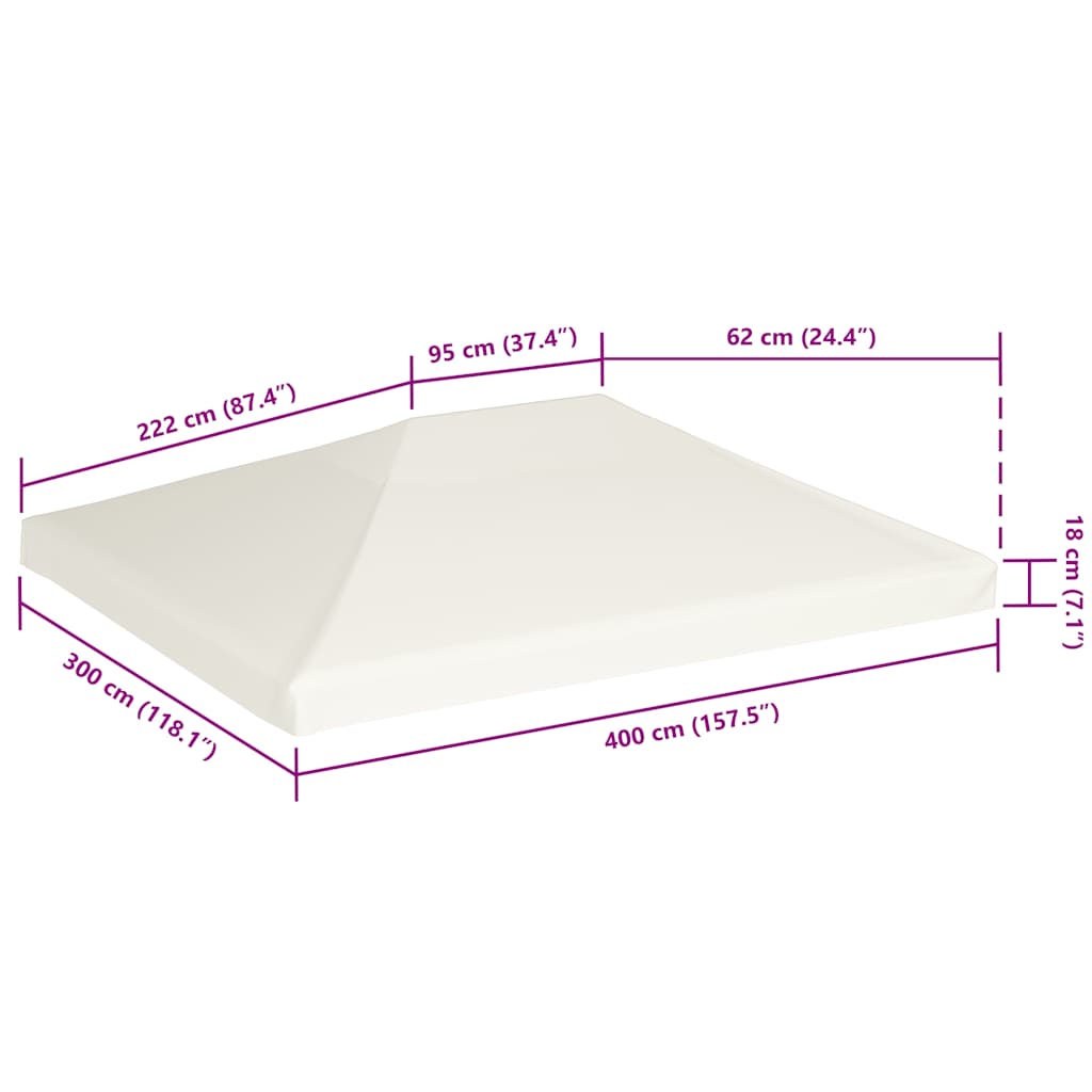 Viršutinis pavėsinės uždangalas, kreminės baltos, 4x3m Viršutinis pavėsinės uždangalas, kreminės baltos, 4x3m