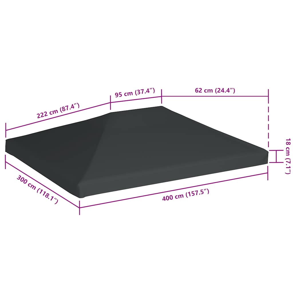 Viršutinis pavėsinės uždangalas, pilkas, 310 g/m², 4x3m Viršutinis pavėsinės uždangalas, pilkas, 310 g/m², 4x3m