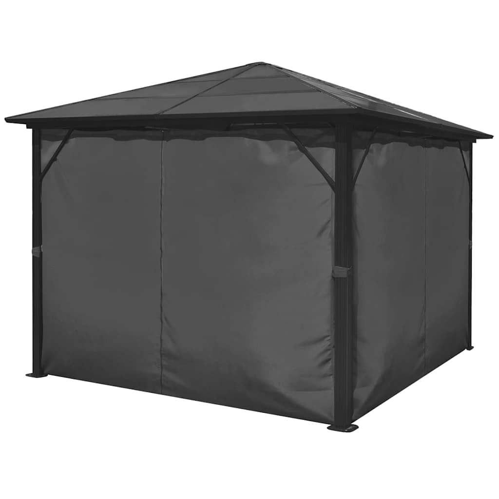 Pavėsinė su užuolaidomis, antracito sp., aliuminis, 300x300cm Pavėsinė su užuolaidomis, antracito sp., aliuminis, 300x300cm - Image 4
