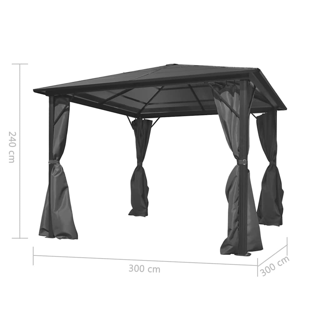 Pavėsinė su užuolaidomis, antracito sp., aliuminis, 300x300cm Pavėsinė su užuolaidomis, antracito sp., aliuminis, 300x300cm