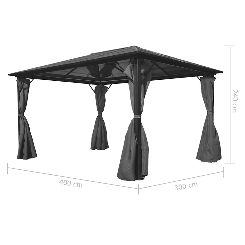 Pavėsinė su užuolaidomis, antracito sp., aliuminis, 400x300cm Pavėsinė su užuolaidomis, antracito sp., aliuminis, 400x300cm