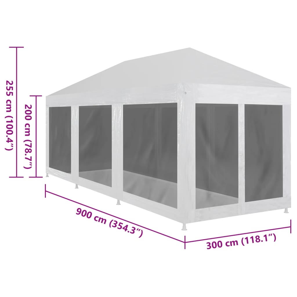 Proginė palapinė su 8 tinklinėmis šoninėmis sienelėmis, 9x3m Proginė palapinė su 8 tinklinėmis šoninėmis sienelėmis, 9x3m