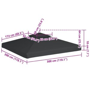 Pakait. pavėsinės uždangalas, 310g/m², tams. pilkos sp., 3x3m