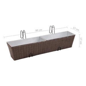 2 Rudi Trapecijos Formos Dekoratyviniai Vazonai Balkonui, 80 cm