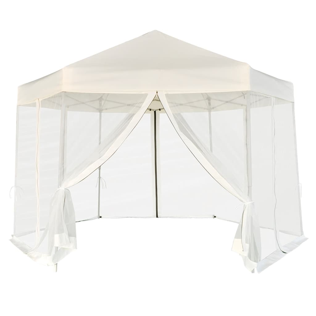 Šešiakampė pavėsinė su 6 sienomis, kreminė, 3,6×3,1m Šešiakampė pavėsinė su 6 sienomis, kreminė, 3,6x3,1m - Image 2