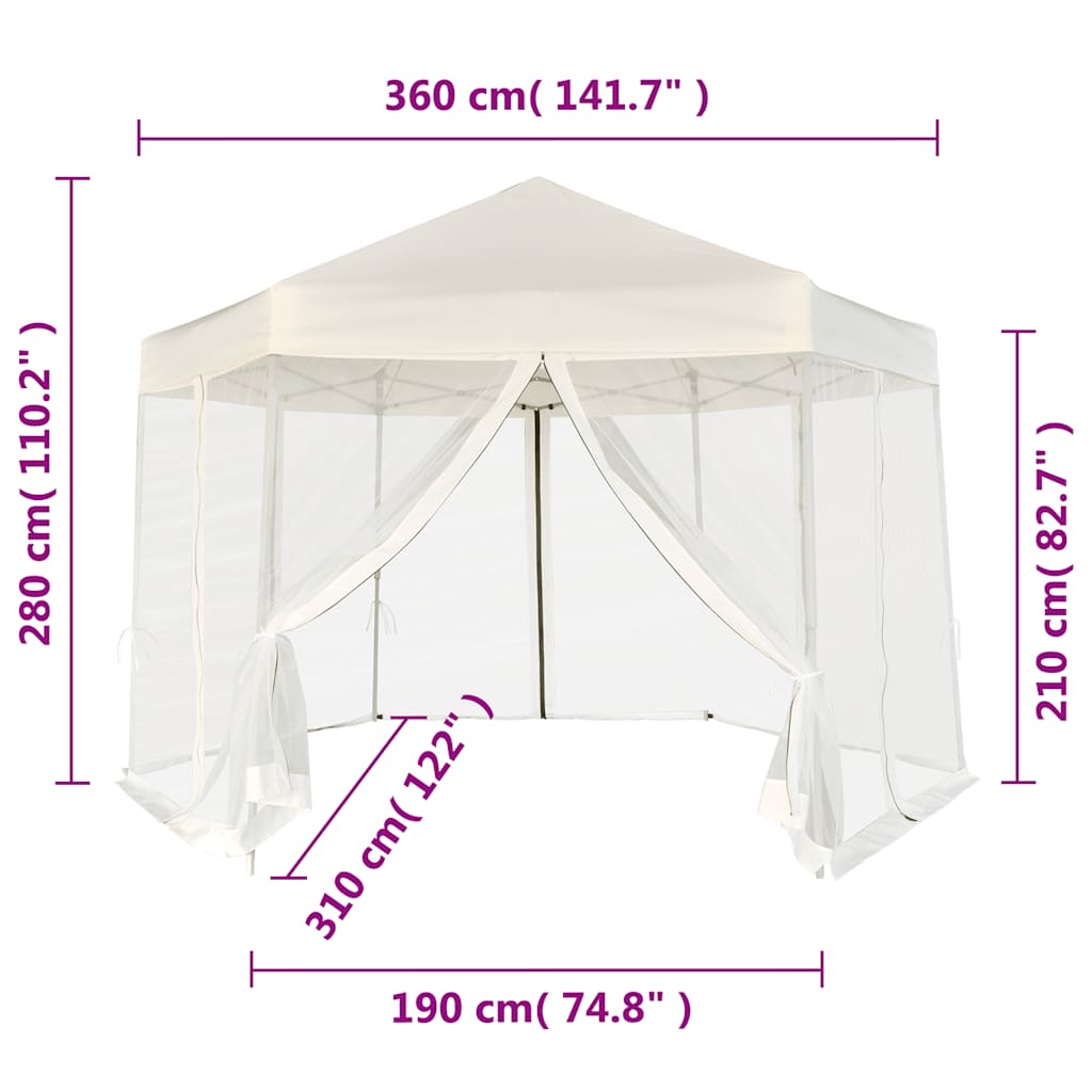 Šešiakampė pavėsinė su 6 sienomis, kreminė, 3,6×3,1m Šešiakampė pavėsinė su 6 sienomis, kreminė, 3,6x3,1m