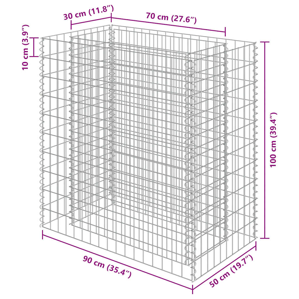Gabiono vazonas, 90x50x100cm, galvanizuotas plienas, aukštas Gabiono vazonas, 90x50x100cm, galvanizuotas plienas, aukštas
