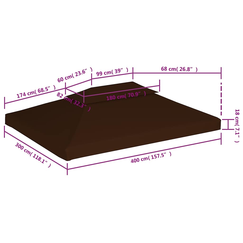 Pavėsinės uždangalas, 2 pakopų, rudas, 4x3m, 310 g/m² Pavėsinės uždangalas, 2 pakopų, rudas, 4x3m, 310 g/m²