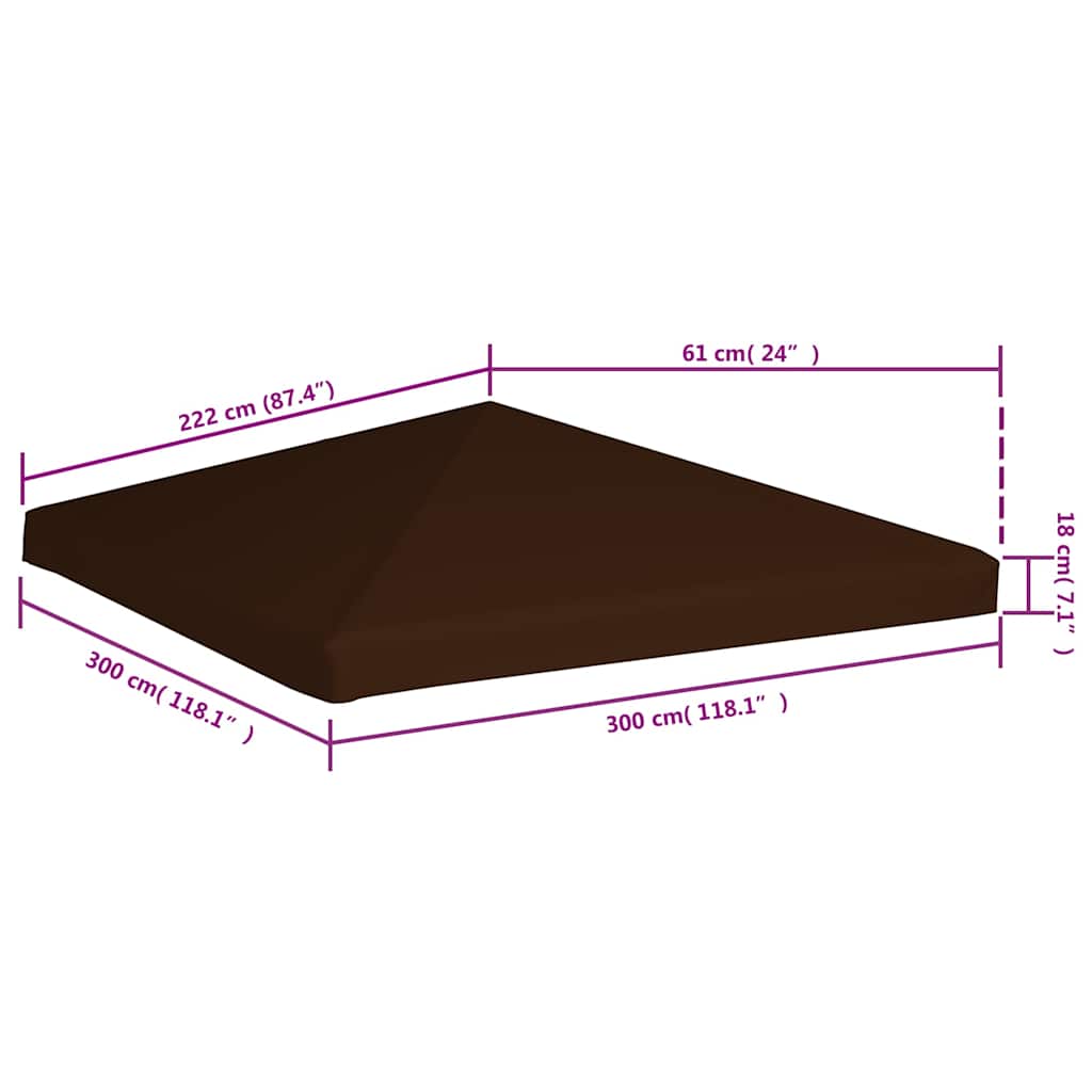 Viršutinis pavėsinės uždangalas, rudas, 3x3m, 310 g/m² Viršutinis pavėsinės uždangalas, rudas, 3x3m, 310 g/m²