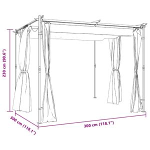 Pavėsinė su užuolaidomis, kreminės spalvos, 3x3m, plienas