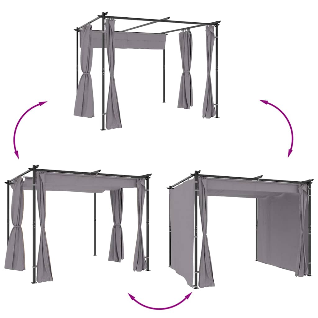 Pavėsinė su užuolaidomis, antracito spalvos, 3x3m, plienas Pavėsinė su užuolaidomis, antracito spalvos, 3x3m, plienas - Image 7