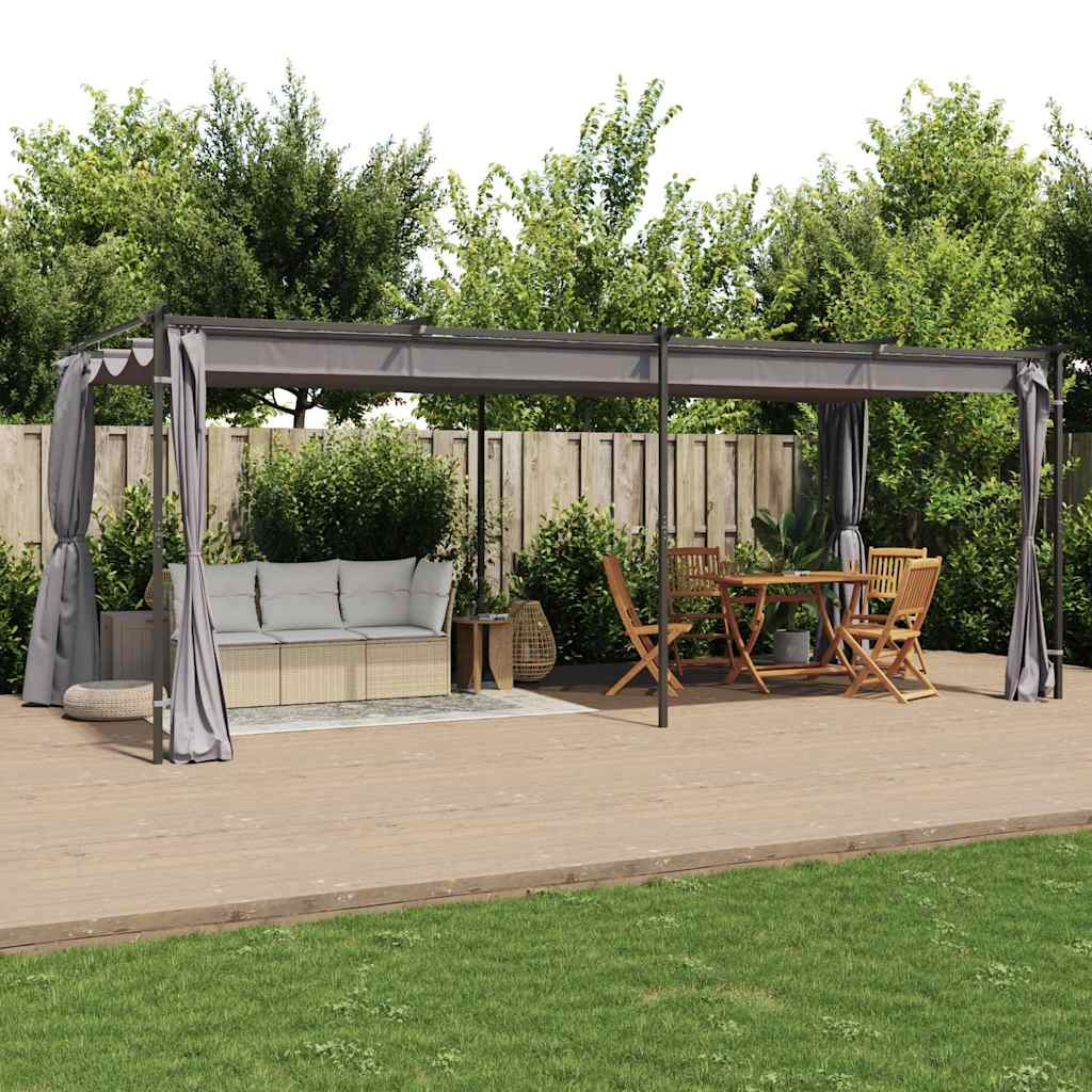 Pavėsinė su užuolaidomis, antracito spalvos, 3x6m, plienas Pavėsinė su užuolaidomis, antracito spalvos, 3x6m, plienas - Image 2
