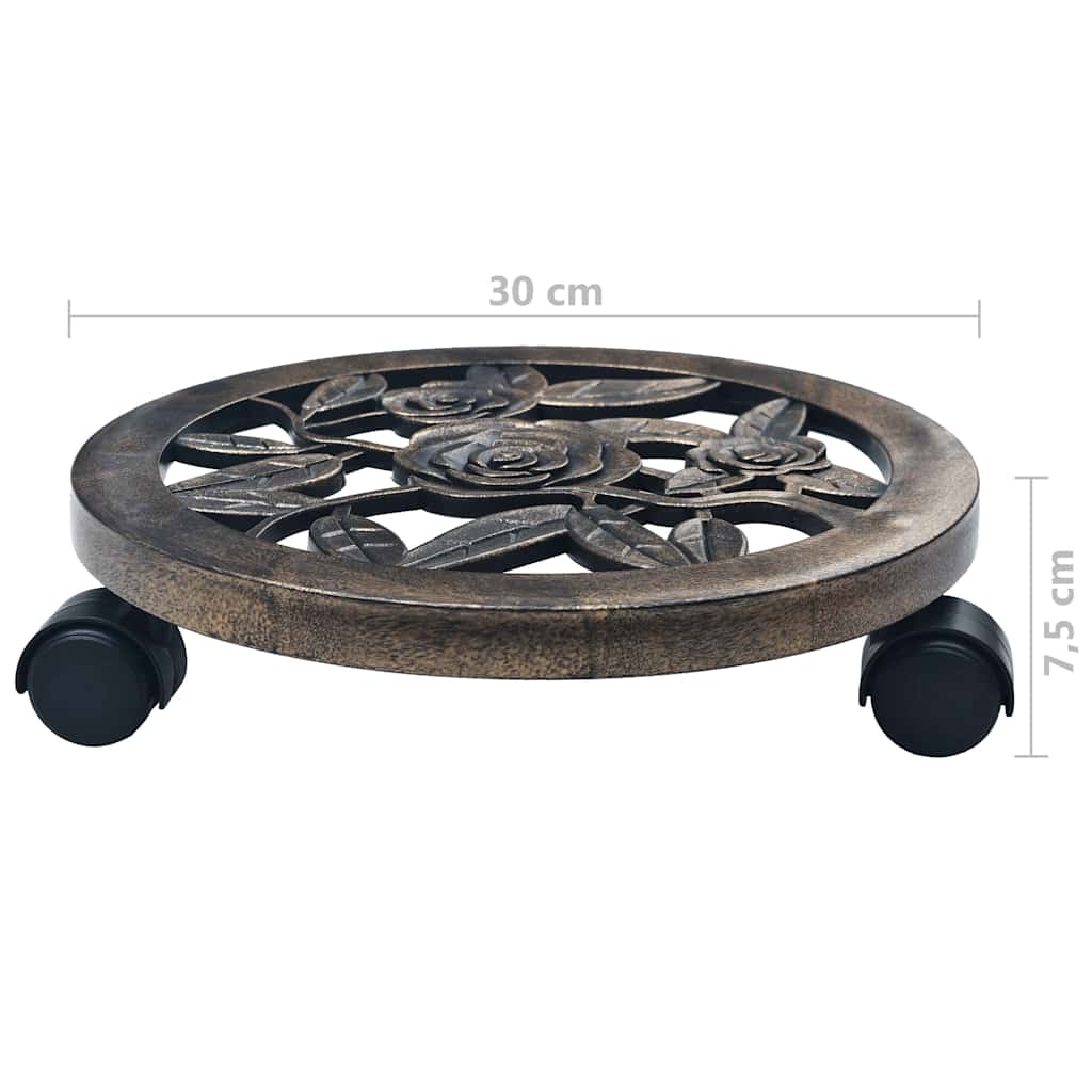 Augalų padėklai su ratukais, 6vnt., bronziniai, 30cm, plastikas Augalų padėklai su ratukais, 6vnt., bronziniai, 30cm, plastikas